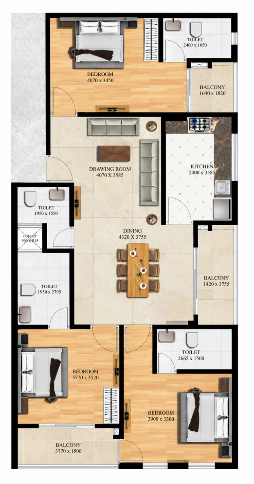 Plan : Appartement 3 chambres