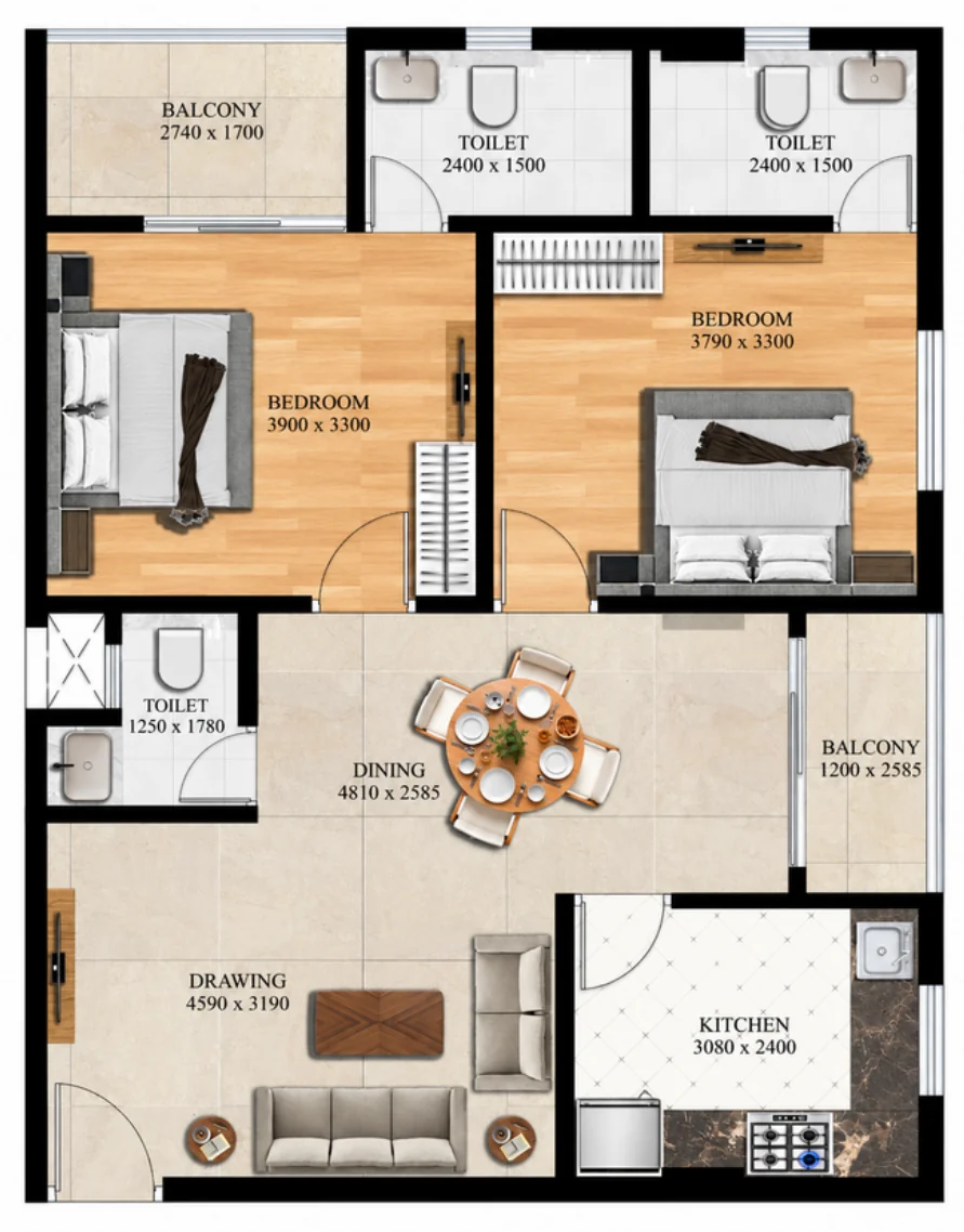 Plan : Appartement 2 chambres